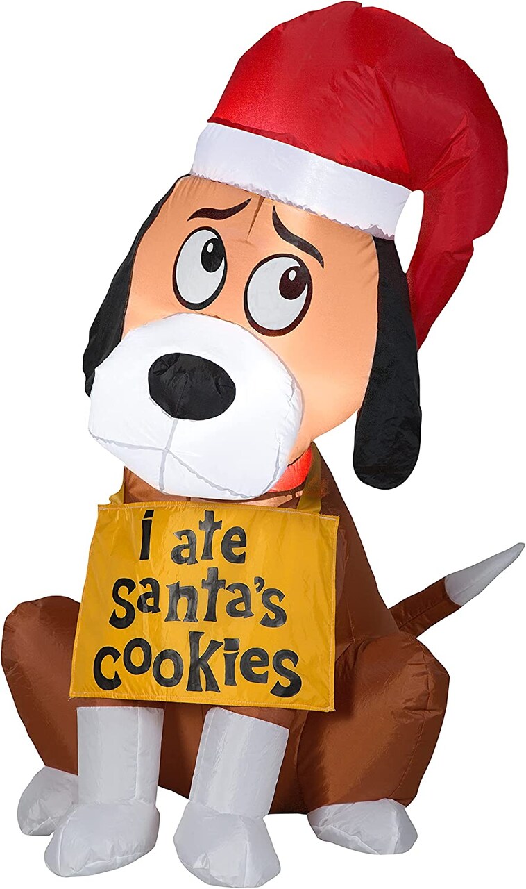 3.5' Gemmy Airblown Inflatable Christmas Dog Holding "I Ate Santa's Cookies" Sign Yard Decoration 118587